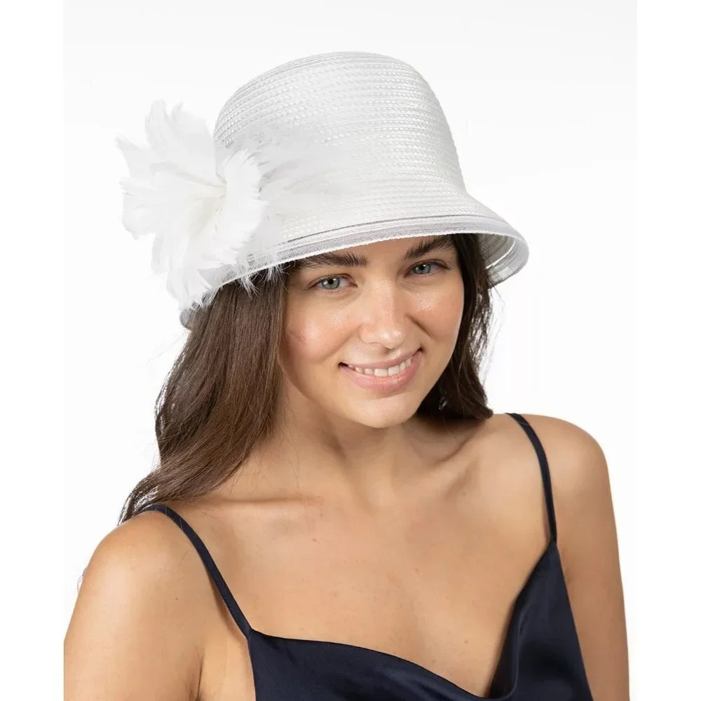 Bellissima Millinery Collection Womens OS Feather Flower Cloche Hat Pink $68 143 - Picture 8 of 8